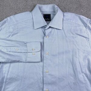 David Donahue Shirt Mens 16 - 34 White‎ Blue Textured Check Cotton Button Up